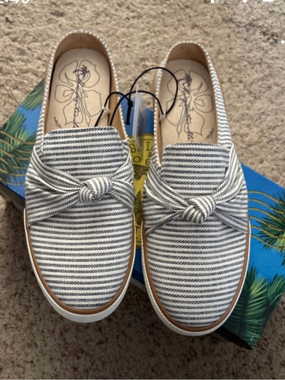 Margaritaville Navy and White Striped Knot Slip-Ons